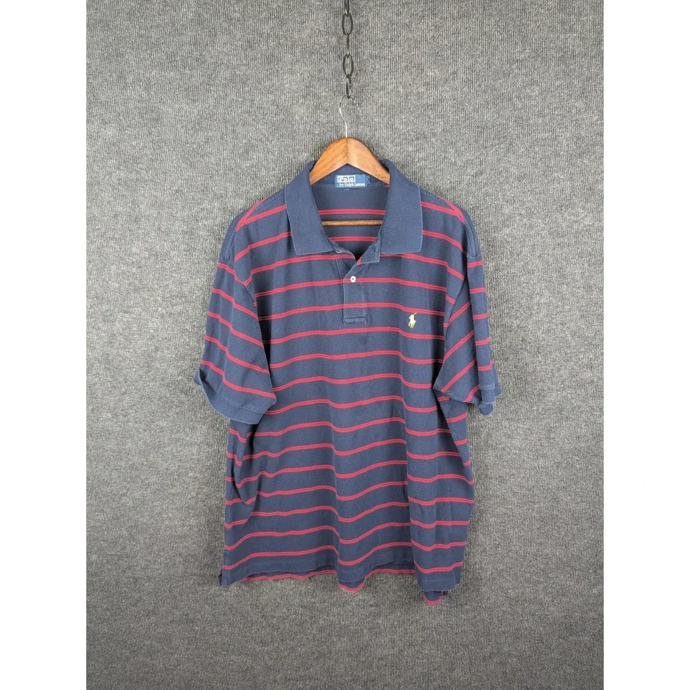 Polo Ralph Lauren Polo Shirt Mens XL Navy Red Striped Short Sleeve Pony Logo